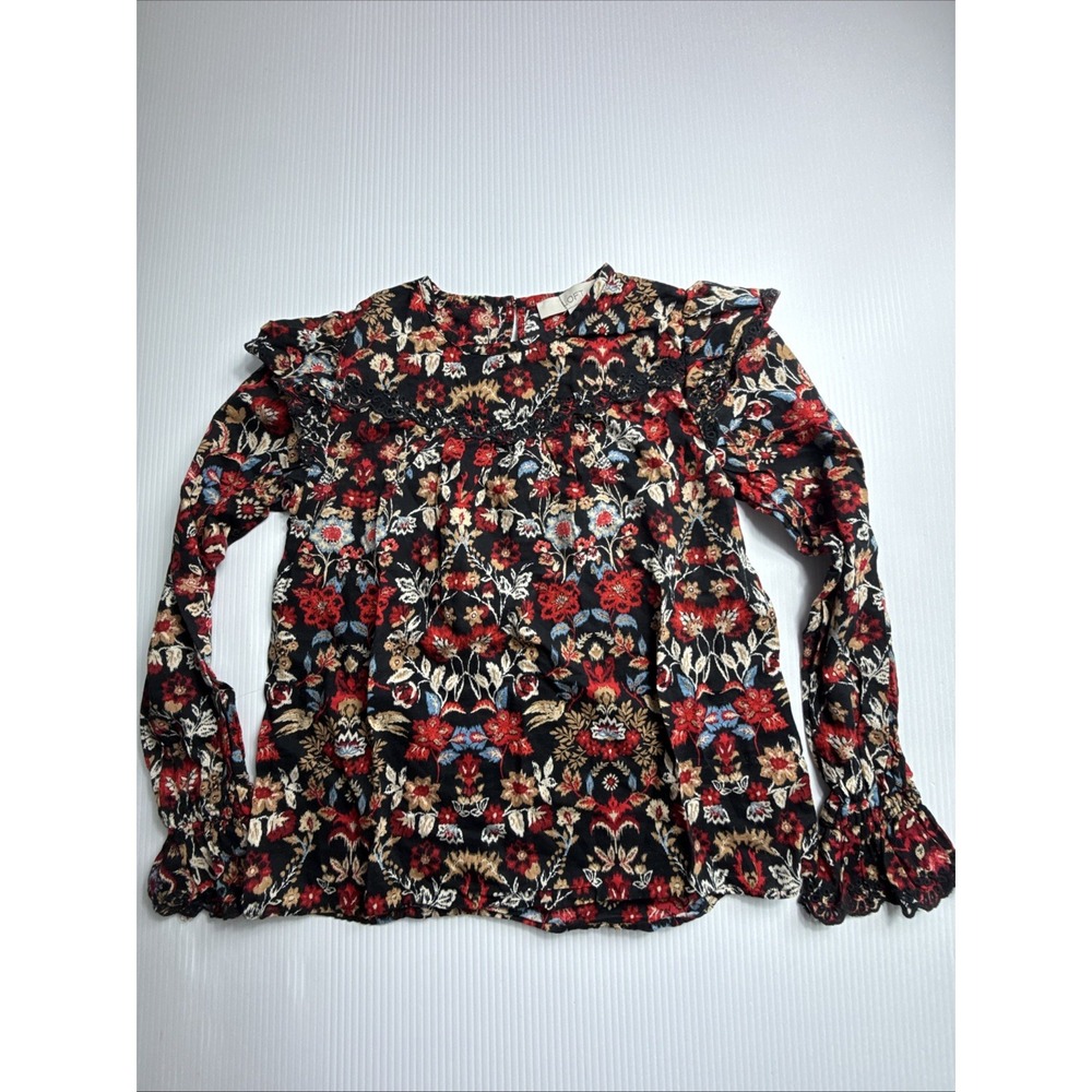 Ann Taylor Loft XXSP Top Floral Print Stretch Long Sleeves Blouse Soft Crew
